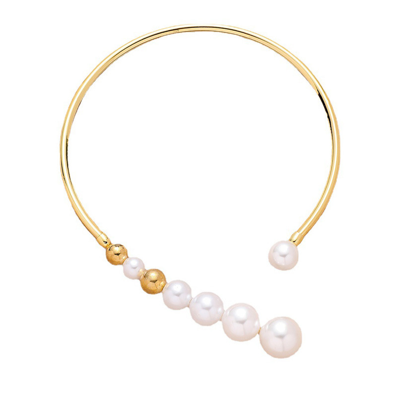 Europa y América moda exagerada collar de perlas simple versátil pequeñas cuentas de oro collar abierto exquisita joyería de cadena de clavícula para las mujeres