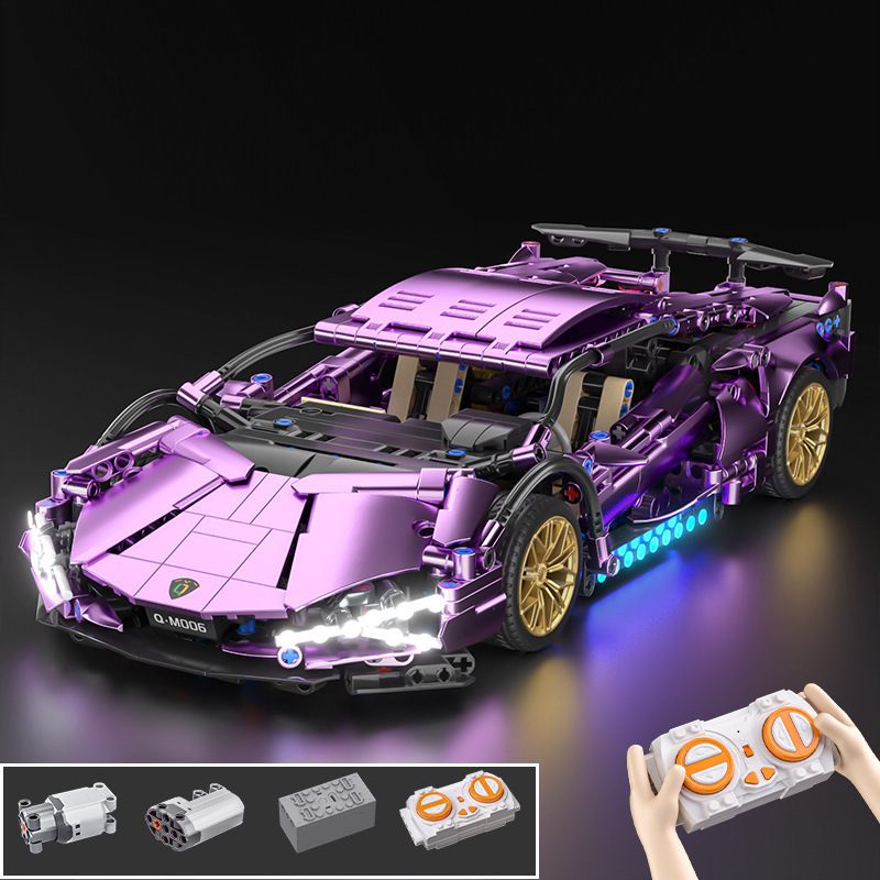 レゴランボルギーニ電気メッキシルバーカウパープルカウリモートコントロールスポーツカー男の子組み立てビルディングブロックおもちゃギフトクロスボーダー配送と互換性があります|undefined