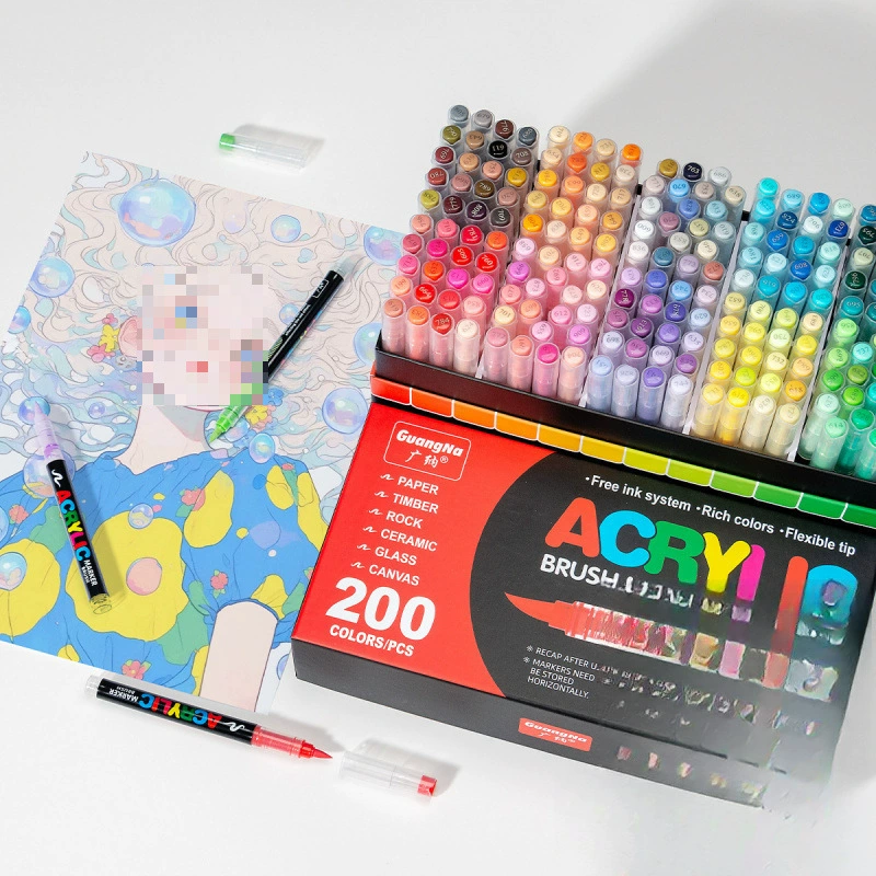 Brush acrylic marker set, 240 colors, direct-flow refill, odorless blendable ink