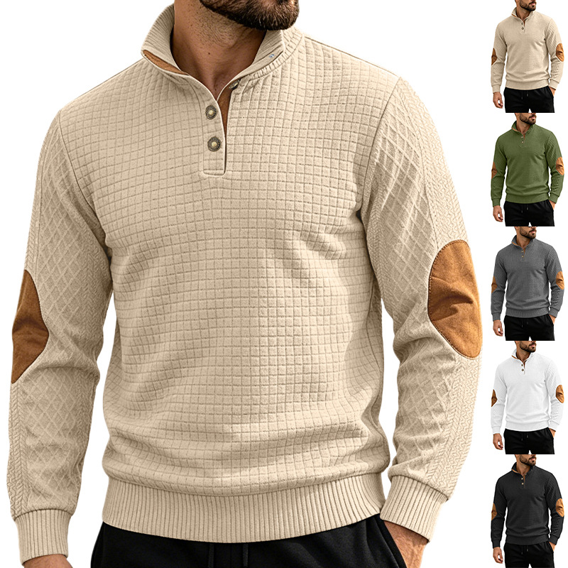 Chaqueta de manga larga con cuello de solapa y estampado a cuadros pequeño, estilo casual de primavera y otoño para hombre, sudadera informal para exteriores.