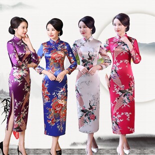 Cheongsam long plus size fashion short sleeve cheongsam dress catwalk show daily dress elegant exquisite retro