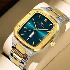 2025 New Model va va voom Business Rectangle Dial Waterproof Creative Dual Calendar Steel Strap Men's Watch