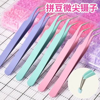 1.5CM不锈钢加厚拼豆专用镊子彩色贴纸工具 多肉夹子高弹力手工