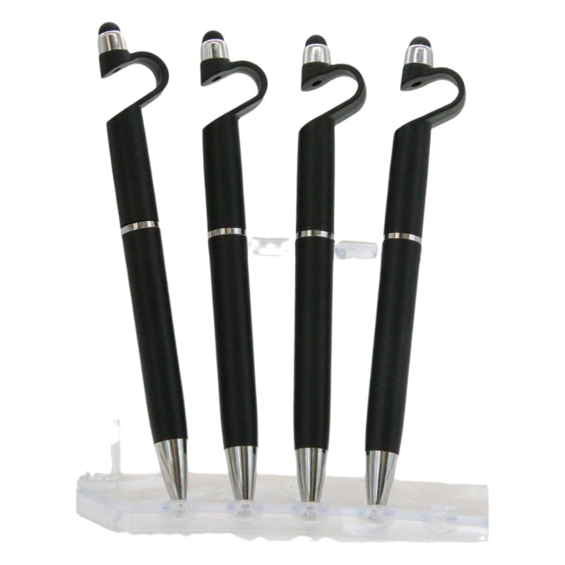 Soporte para teléfono móvil táctil pluma publicidad bolígrafo giro pluma en stock imprimible LOGO medio aceite de recarga pluma negro