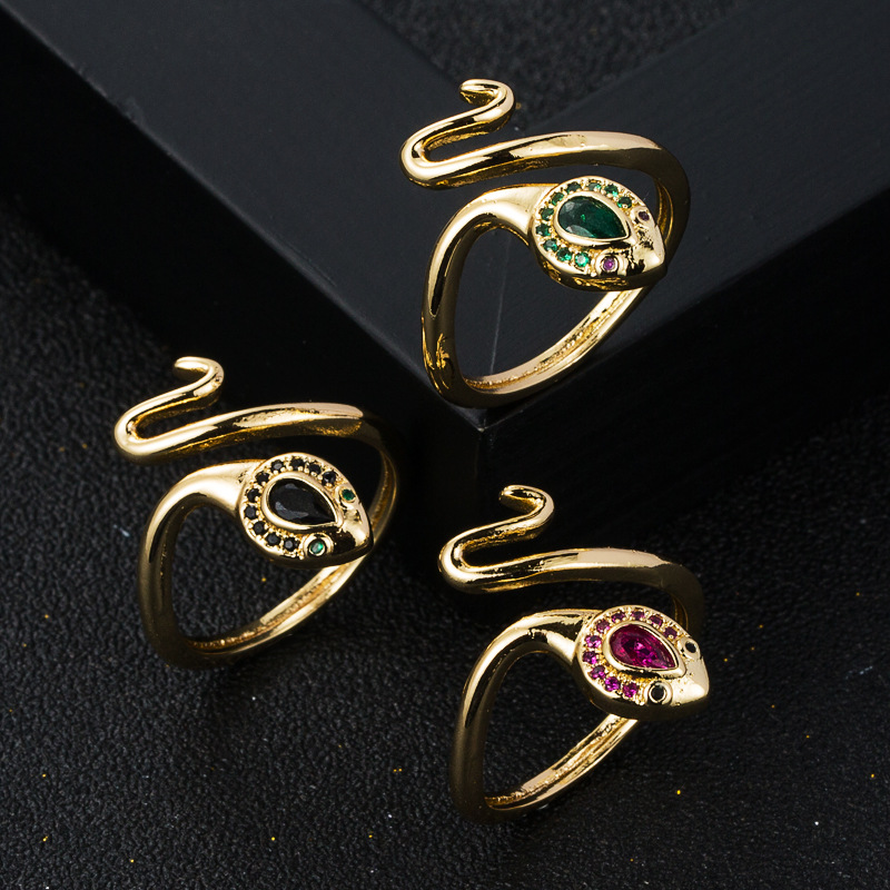 Fashion Copper Gold-plated Micro-set Zircon Winding Snake-shaped Open Ring display picture 1
