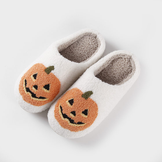 New Halloween pumpkin cartoon warm winter cotton slippers couple men and women thick bottom soft sole shoes thickened non-slip