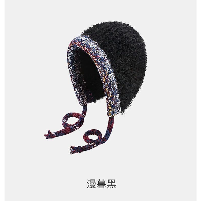 渐变色毛线帽子秋冬季女韩版百搭显脸小针织帽防寒保暖护耳毛绒帽|undefined