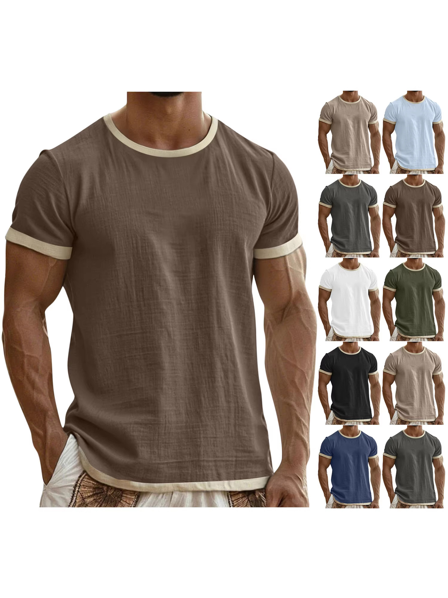 Solid color T-shirt with a round collar for leisure