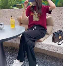休闲运动服套装女夏季2026新款学院风甜美兔子短袖长裤减龄两件套