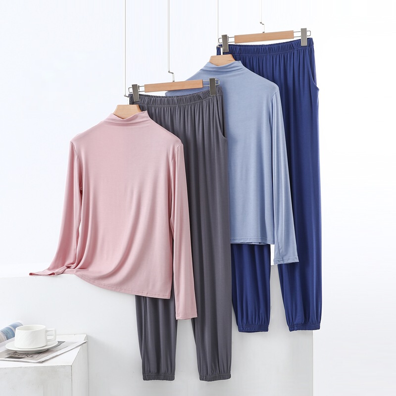 Modal Half Turtleneck Long-Sleeved Home Pants Suit Pajamas for Women Simple Casual Home Clothes Can Be Worn Outside Two-Piece Set