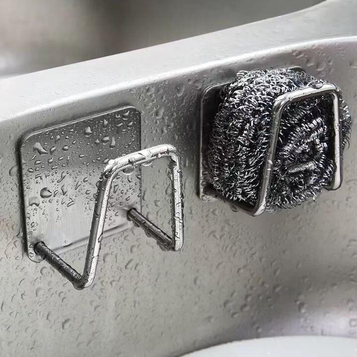 Estante de drenaje de esponja de acero inoxidable Tapa de fregadero de cocina sin perforación Estante de tela montado en la pared de almacenamiento Tapa de bola de alambre