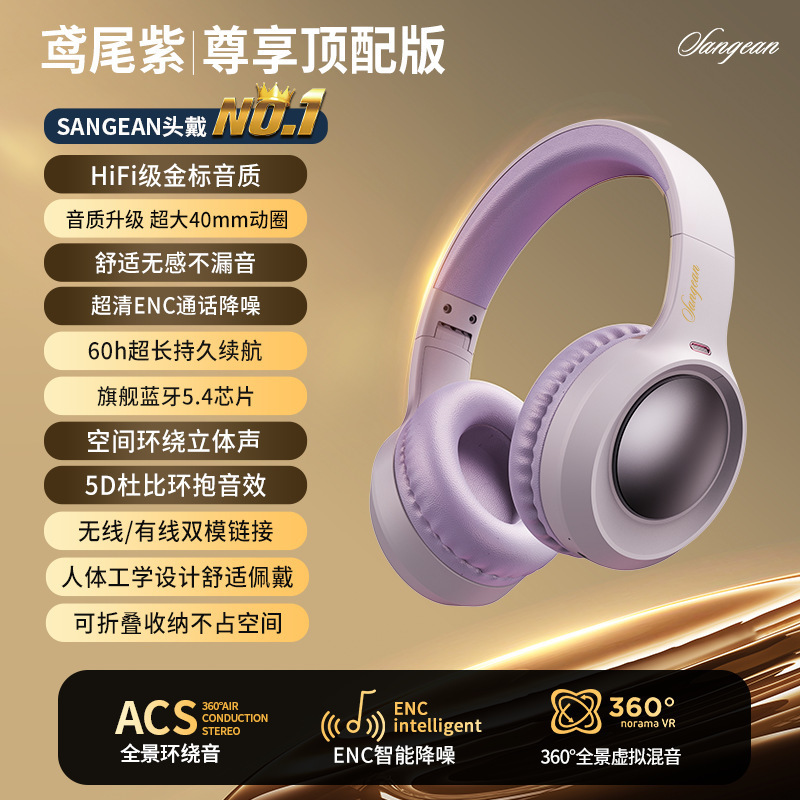 山进头戴式无线蓝牙耳机ENC降噪 高音质电脑游戏电竞有线超长续航|undefined