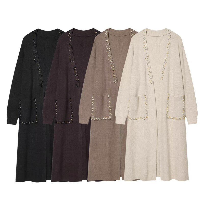 Cross-Border Women's Clothing 2026 Summer New Style French Fashion Simple Versatile Beaded Long Knitted Cardigan Cross-Border Women's Clothing 2026 Summer New Style French Fashion Simple Versatile Beaded Long Knitted Cardigan