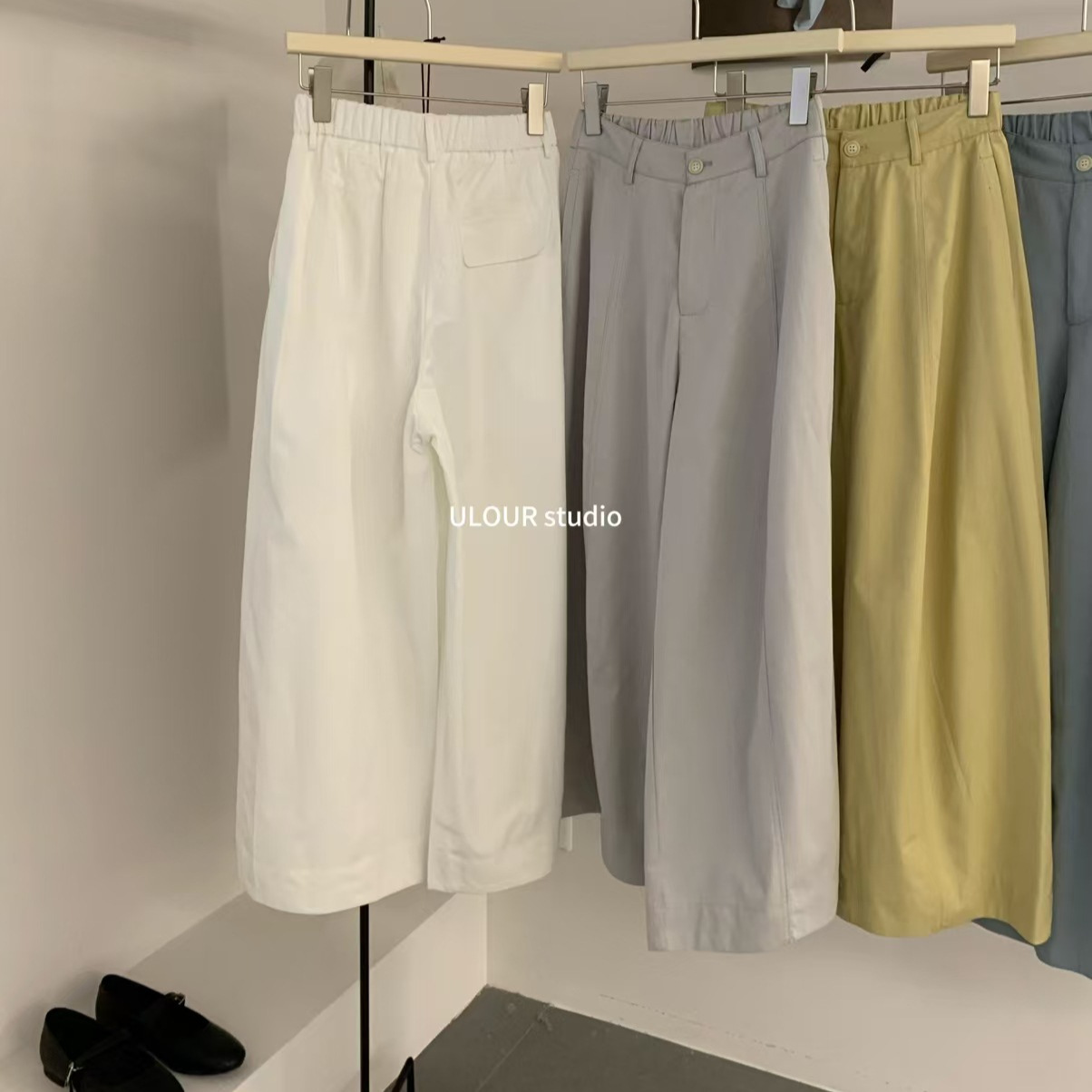 Pantalones casuales delgados de cintura alta simple coreana de grano en U para mujer, primavera y verano 2025, nuevo diseño, pantalones anchos de hoz sueltos con sentido de diseño image 2