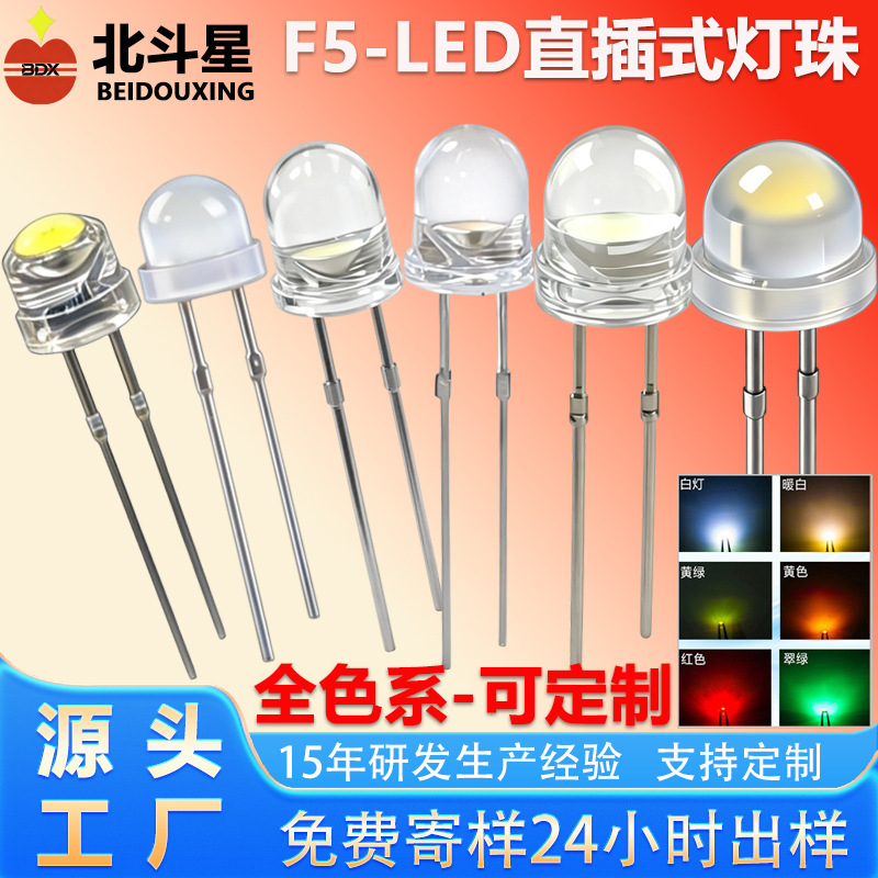 F5 Round-Headed Edge-Lit Straw Hat-Shaped Led Light with Fog-Like Effect, 5mm 0.06 Led Light-Emitting Diode, 0.02W Index Light