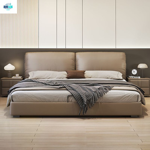 Light Luxury Modern Simple Elephant Ear Leather Bed Soft Bag Master Bedroom Bed High-end Atmospheric Double Storage Leather Wedding Bed