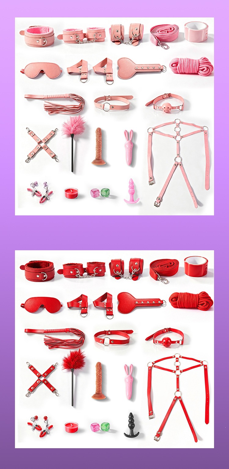 Adult Couples Bondage Kit with Handcuffs, Nipple Clamps and Mouth Ball, 20-Piece Plush and Leather Set — detail image 19
