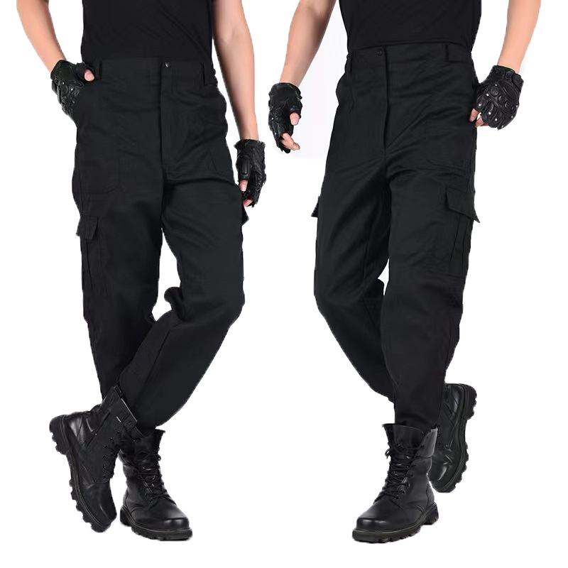 Traje de entrenamiento de primavera y otoño pantalones individuales pantalones de entrenamiento de malla a prueba de rasgaduras resistentes al desgaste pantalones de trabajo multibolsillos pantalones negros pantalones tácticos