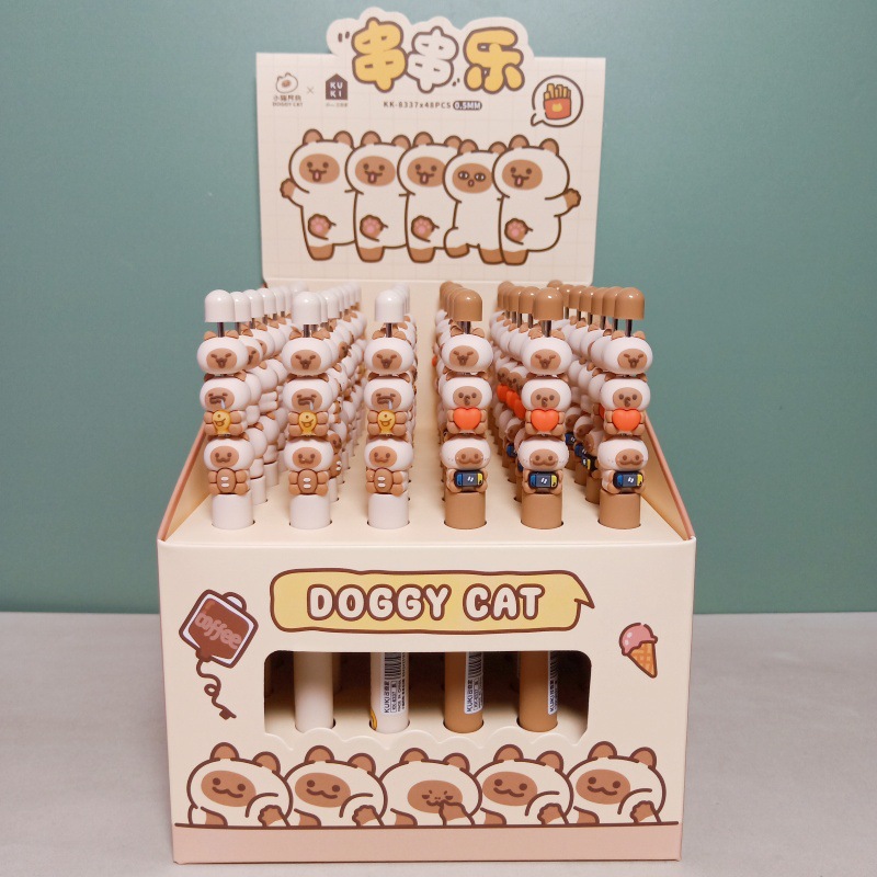 Keqi 8337 새끼 고양이 Ahgu Stringle 젤 펜 만화 Jenga DIY 워터 펜 고양이 풍경 서명 펜