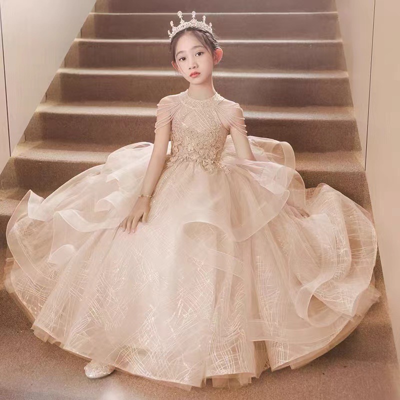 Vestido infantil de niña vestido de princesa de cumpleaños vestido de nicho de lujo ligero anfitrión de niños piano rosa