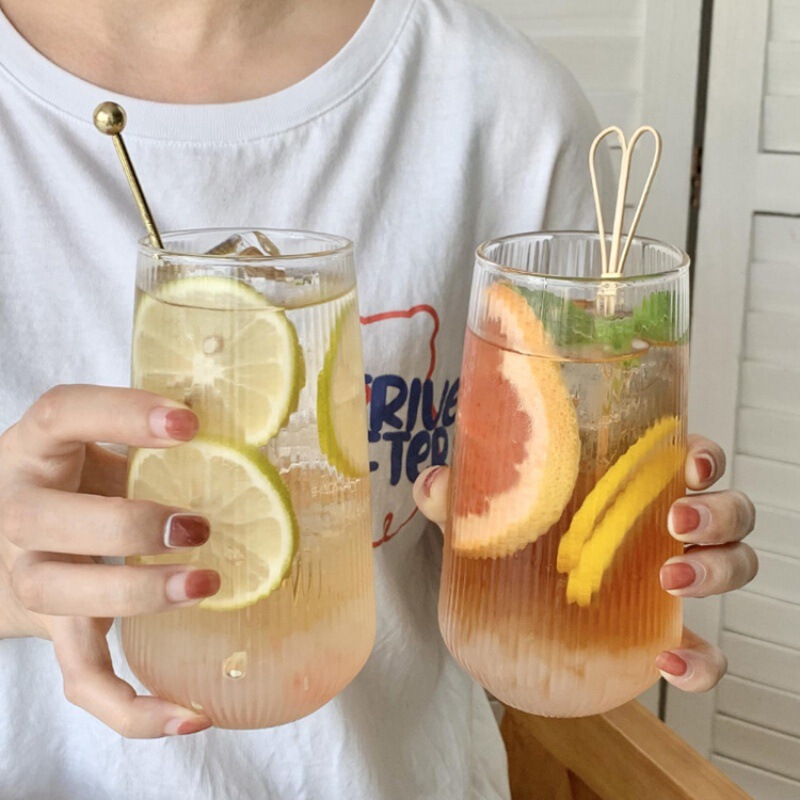 Household Vertical Milk Cup Large Capacity Single Layer Cup Ice Coffee Juice Cup Transparent Glass High Borosilicate Glass Cup