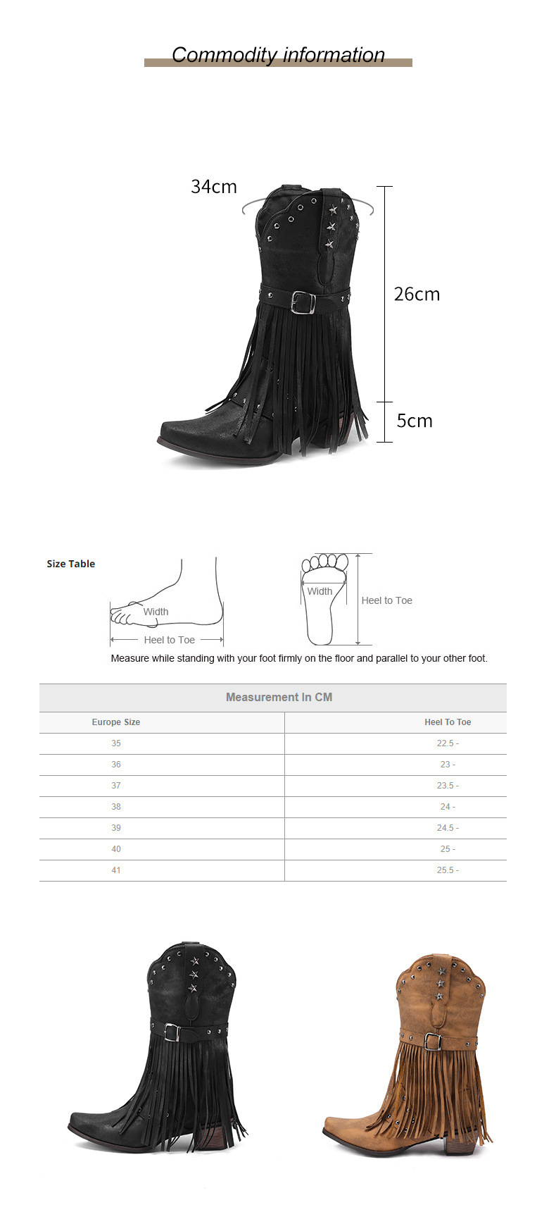Western boots riveted belt buckle tassel mid-calf boots_voghion.com