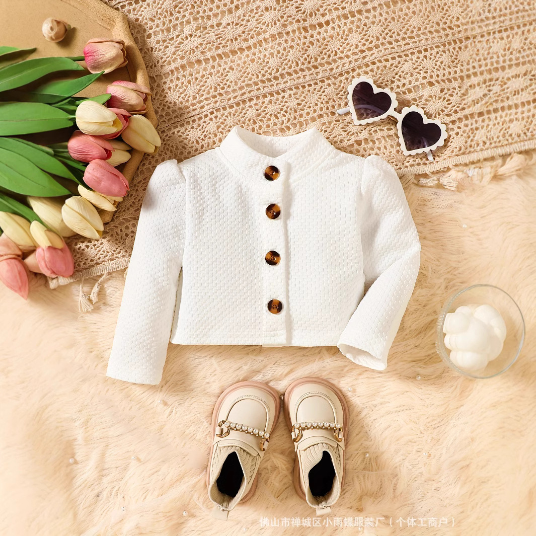 대외 무역 아마존 2024 새로운 봄과 가을  소녀 폭발 질감 직물 짧은 최고 작은 코트