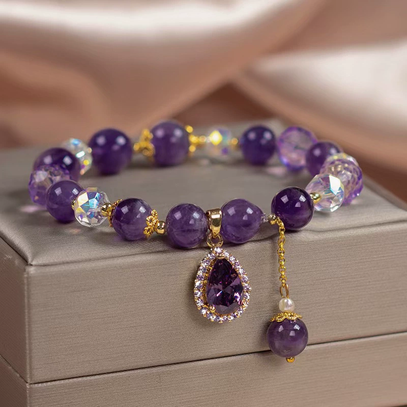 Изысканный браслет из аметиста для женщин, браслет с подвеской в виде сердца из циркония, подарочный браслет, ювелирное изделие, браслет в стиле легкой роскоши
