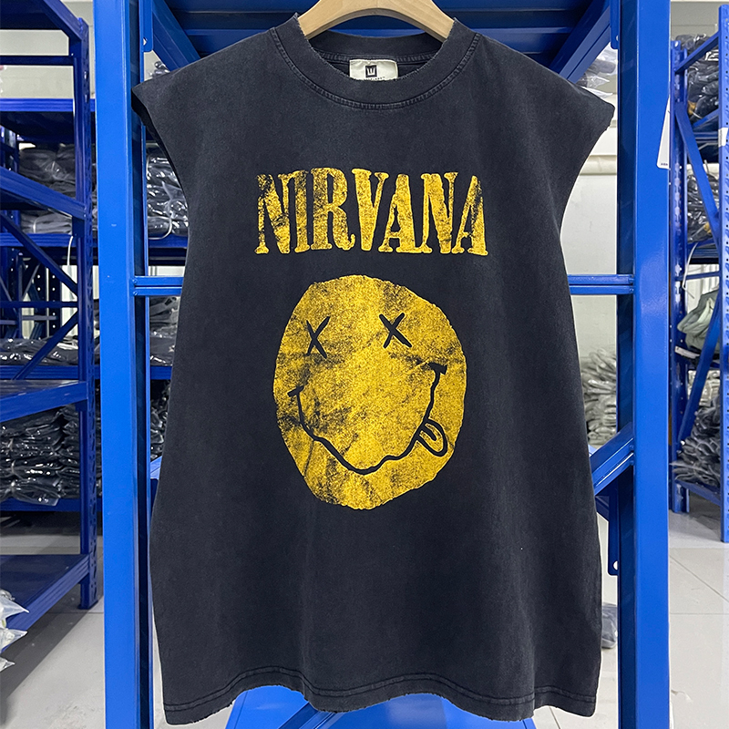 Nirvana Band Cobain Vintage American Retro Rock Punk Sleeveless Washed Vest T-Shirt Men's Trendy