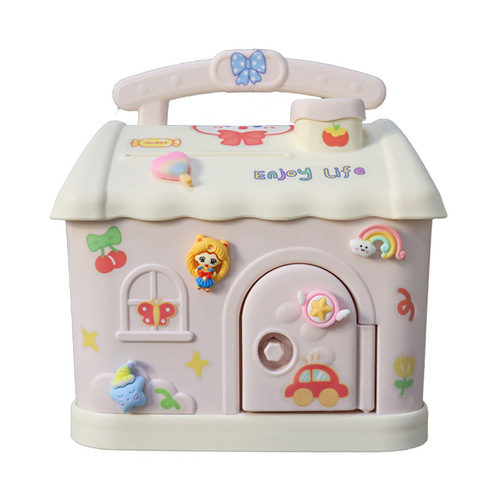 Cartoon Cute House Piggy Bank, Depositable and Withdrawable, Portable Resin Anti-Slip Gift Bank for Students and Children