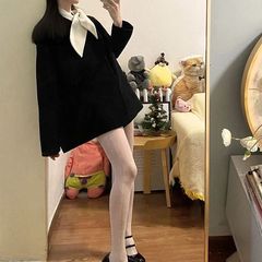时尚韩版秋冬女款气质小香风蝴蝶结外套高级感小众毛呢中长款上衣