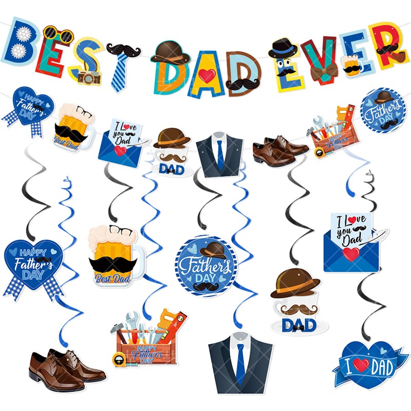 Día del Padre tema Fiesta banner mejor papá nunca tire bandera Garland amor barba espiral colgante