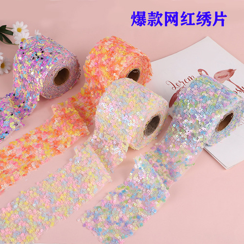 6/ 8 cm 10 yards Symphony oily sequin embroidery clothing headwear hair accessories fabric ribbon