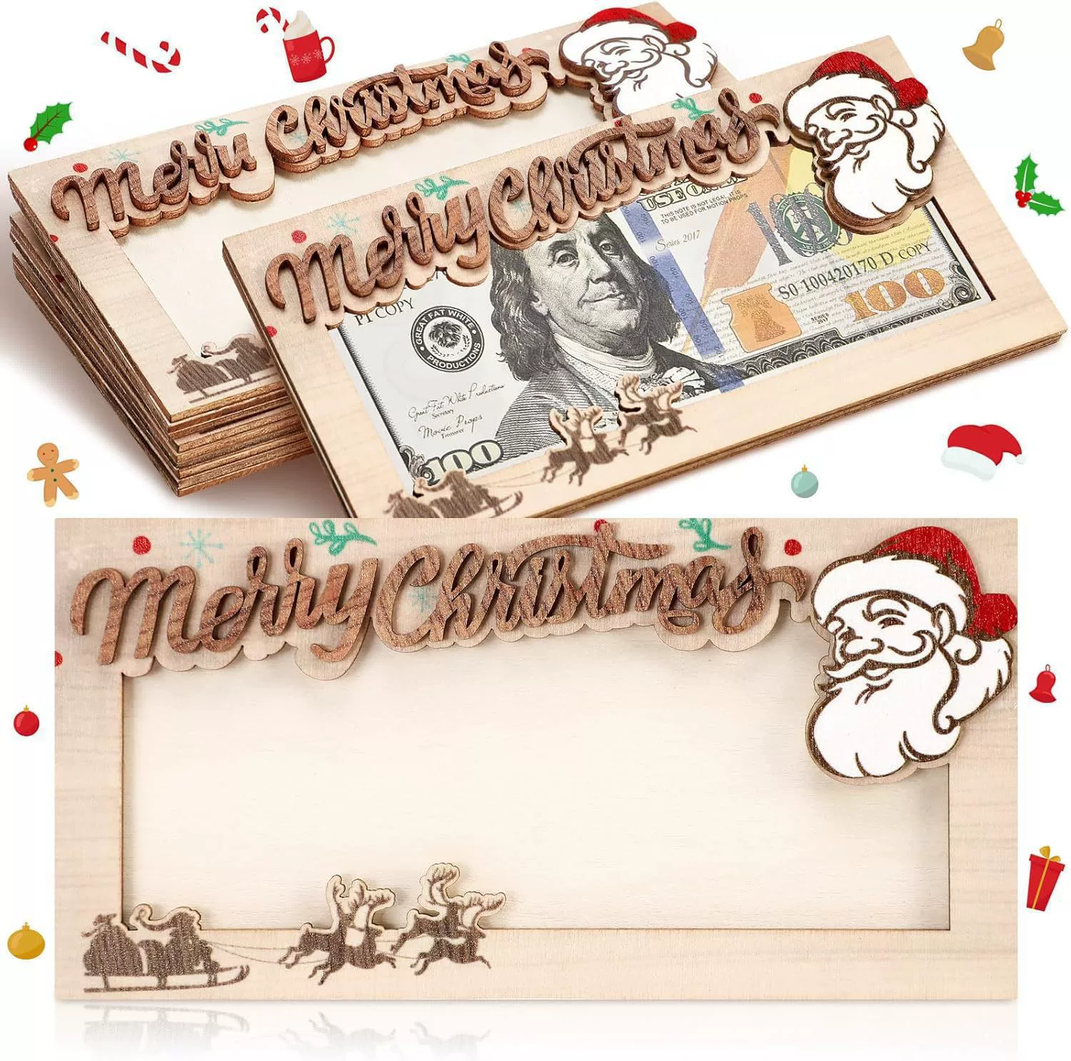 Трансграничный новый рождественский зажим для денег Деревянный зажим для денег Персонализированная картридж для картриджей Зажим для конверта для денег Премиум