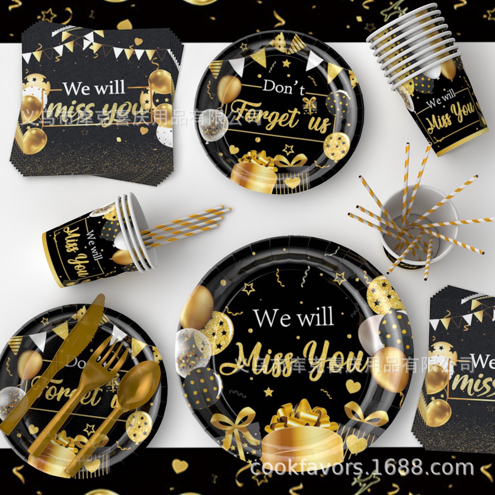 Amazon Black Gold Jubilación Temática Decoración de la fiesta Plate de papel desechable tazas de papel toallas de papel set de decoración de platos