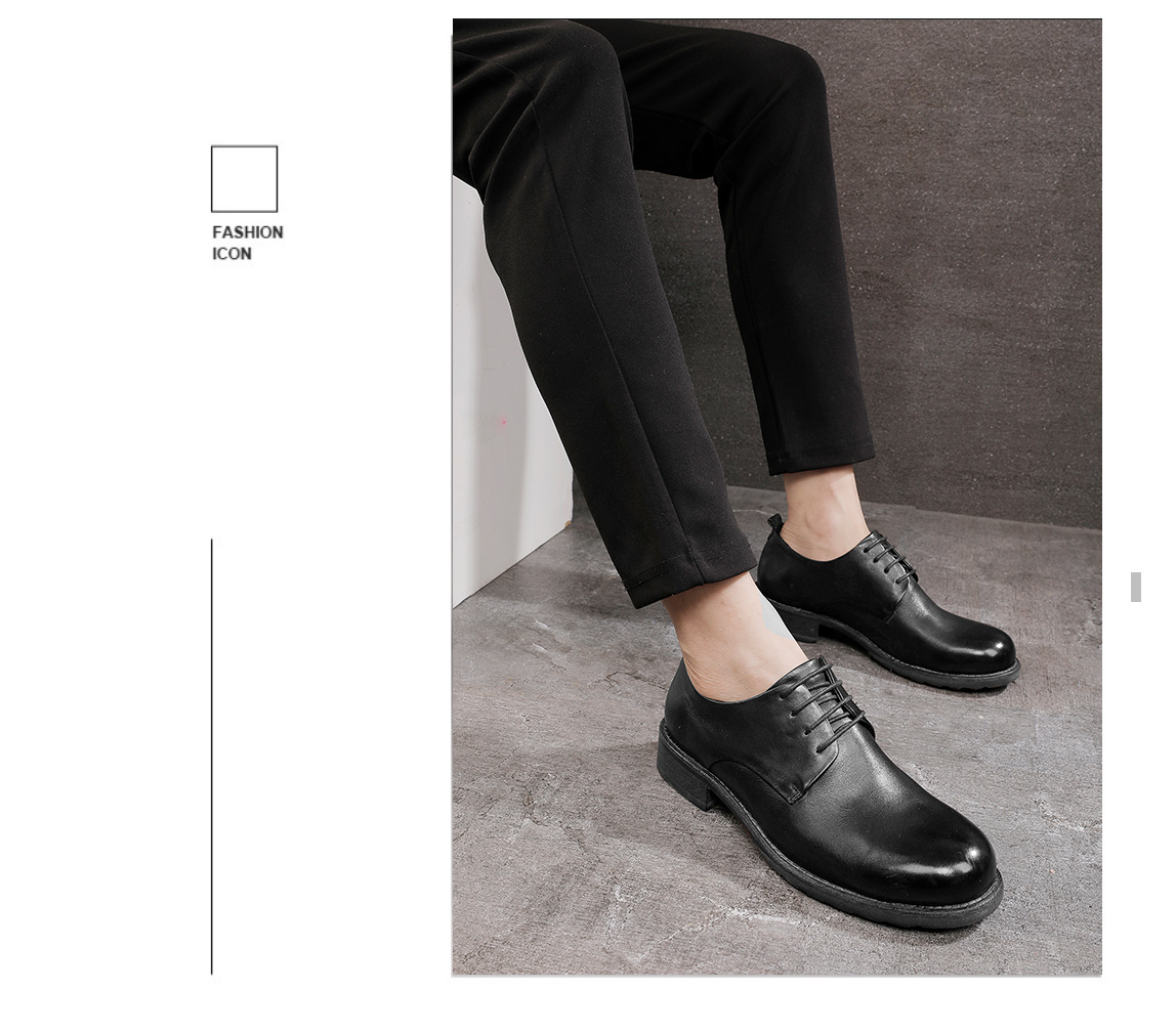 Chaussures en cuir à lacets pour hommes, semelle extérieure en cuir, tête ronde, décontractées, couche de tête, cuir de vache, couleur unie_voghion.com