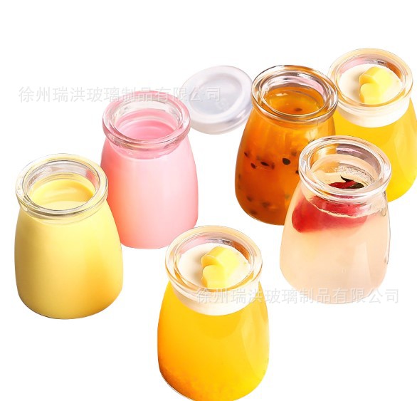 批发布丁瓶100ml玻璃酸奶杯奶茶店外卖用玻璃瓶布丁杯带盖