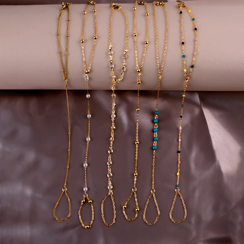 1 Piece Simple and Elegant Retro Shining Pearl Turquoise Element Women's Finger Bracelet for Women in Summer