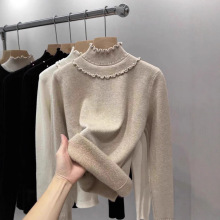 加绒毛衣女加厚秋冬季内搭一体绒设计感洋气钉珠边半高领打底衫女