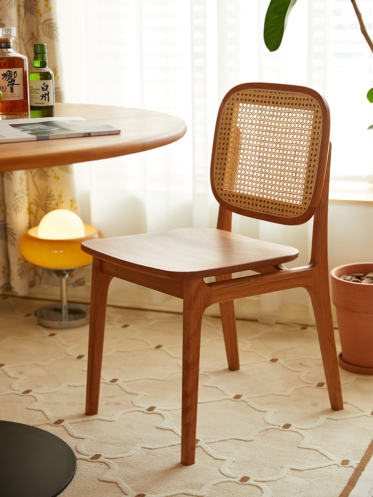 Solid Wood Dining Chair Restaurant Home Chair Nordic Back Chair Japanese Wicker Cherry Wood Chair Study Desk Office Chair