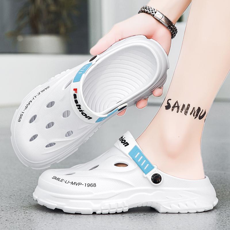 Zapatos con agujeros para hombre 2025 verano nuevo estilo exterior antideslizante plataforma alta sensación de viaje sandalias de playa al aire libre
