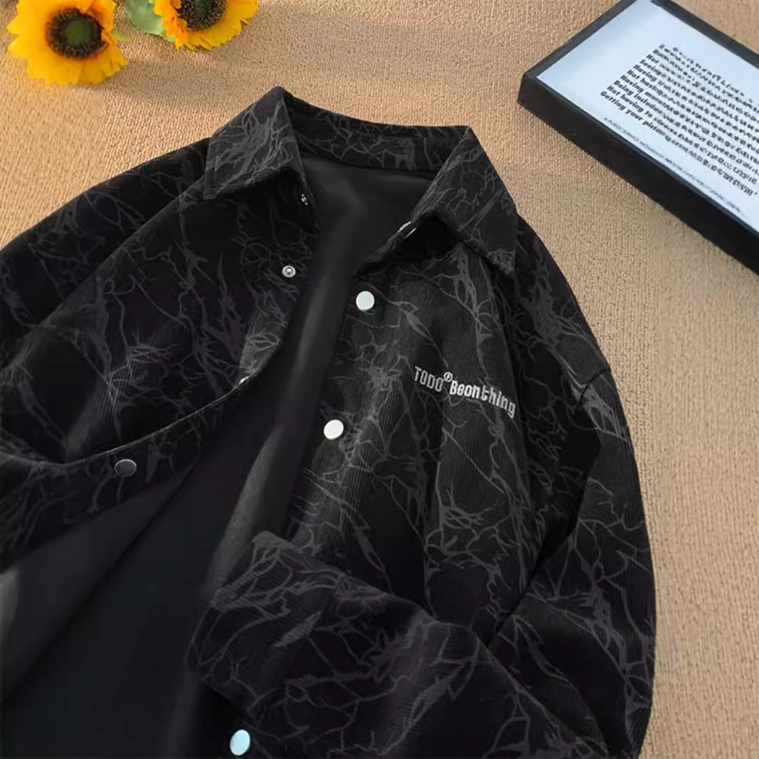 Camicia retrò in velluto a coste per uomo, marchio alla moda, ricamo autunnale, camicia di alta qualità e alla moda, giacca in stile Hong Kong_voghion.com