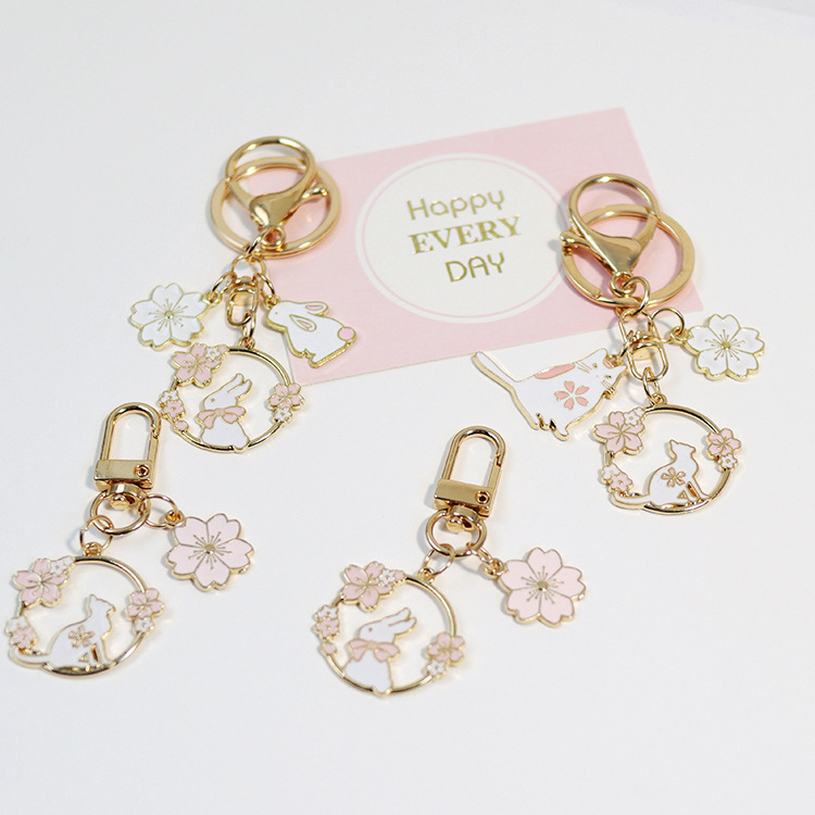 キーホルダー｜うさぎ・かわいい・ピンク・金属製・カップル・ギフト・バッグチャーム・アクセサリー