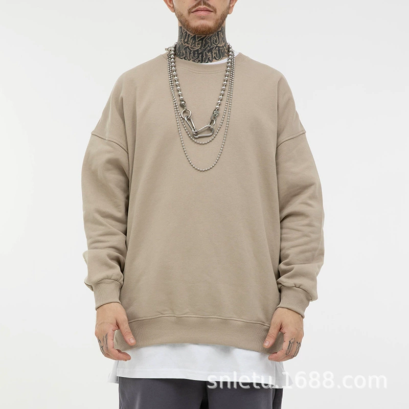 Толстовка с круглым вырезом из махровой ткани, 350 г, из чистого хлопка, дышащая, влагопоглощающая, теплая, стильная, свободного кроя, модная.