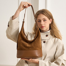 宋佳同款真皮百搭包包女士单肩斜挎包牛皮新款轻奢高级感水桶包