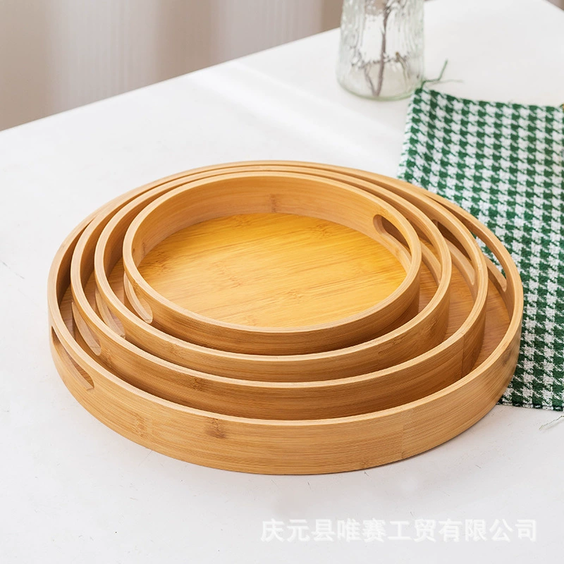 Китайский стиль творческая бытовая бамбуковая деревянная поднос для чая круглая прямоугольная поднос для стола отеля барбекю тарелки простота фруктовая тарелка