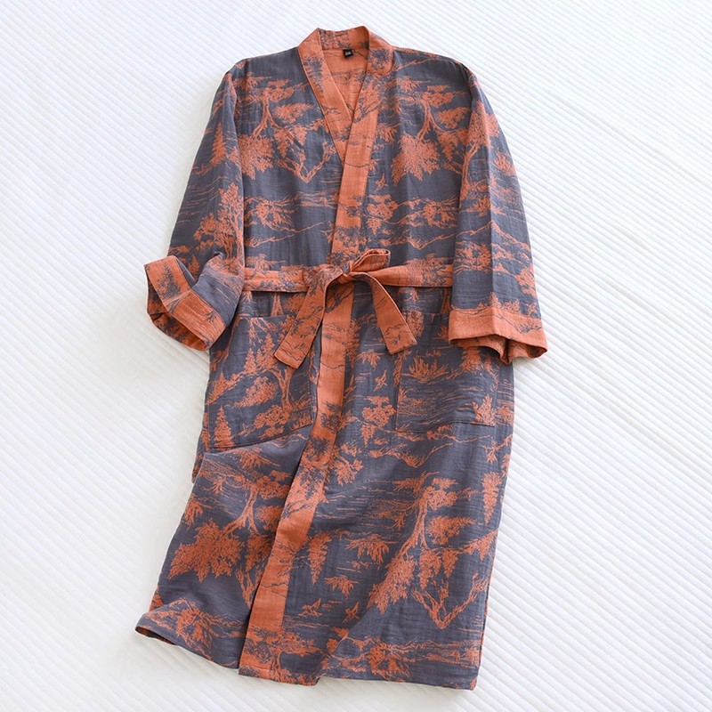 Koppelgürtel Nuetshemd Männer grouss Gréisst reng Kotteng Gaze Jacquard Heemkleeder reng Kotteng locker Damen Bademantel Schweess dampend Kleeder_voghion.com