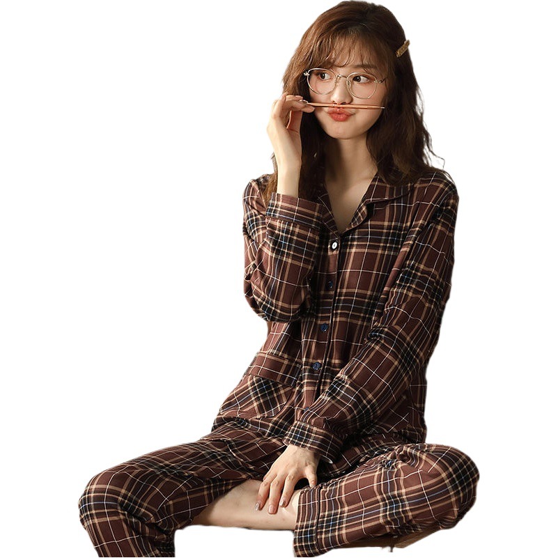 Más tamaño par pijamas manga larga 100% algodón de mediana edad y ancianos papá desgaste del hogar Primavera, otoño e invierno a cuadros desgaste del hogar