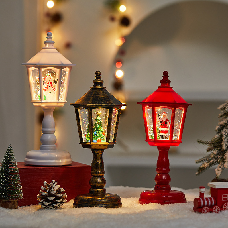 Navidad interior inyección de agua decoración de lámpara de escritorio hexagonal acompañante banda de regalo de música cálida luz inyección de agua pequeña lámpara de viento batería