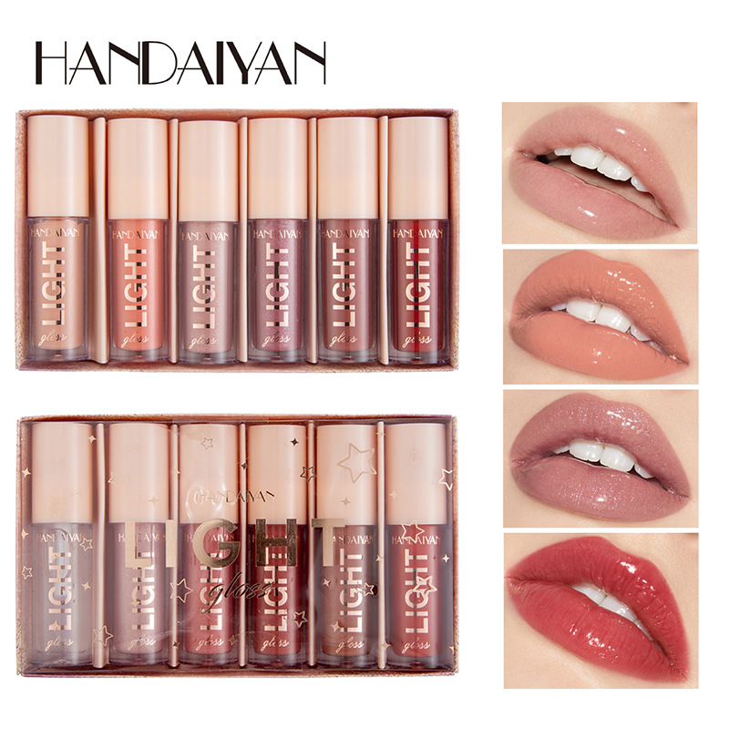 Transfronterizo 6 conjuntos de lápiz labial caja de regalo espejo de agua líquido lápiz labial laca de vidrio de miel labial HANDAiyan maquillaje